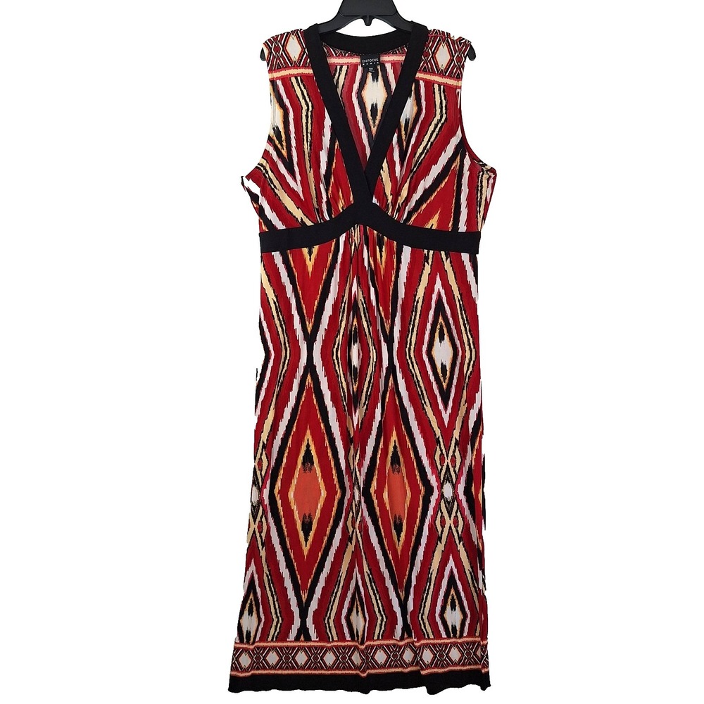 Southern Tribal Empire Waist‎ Dress V-neck Festival Bohemian 16W Midi-length - Picture 2 of 14
